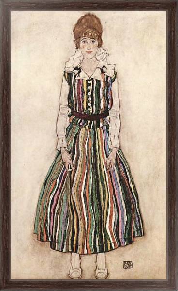 Постер Портрет Эдит Шиле в полосатом платье с типом исполнения На холсте в раме в багетной раме 221-02