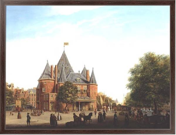 Постер Вид на новый рынок, Амстердам с типом исполнения На холсте в раме в багетной раме 221-02