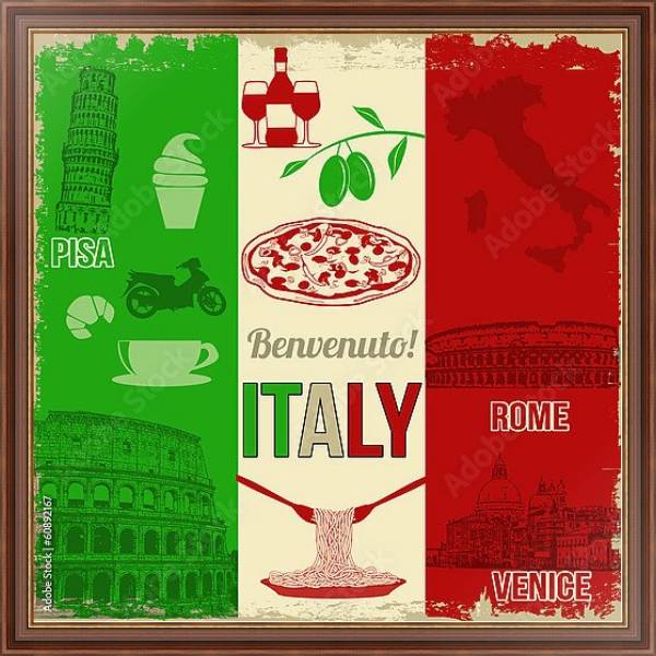 Постер Вкус Италии 2 с типом исполнения На холсте в раме в багетной раме 35-M719P-83