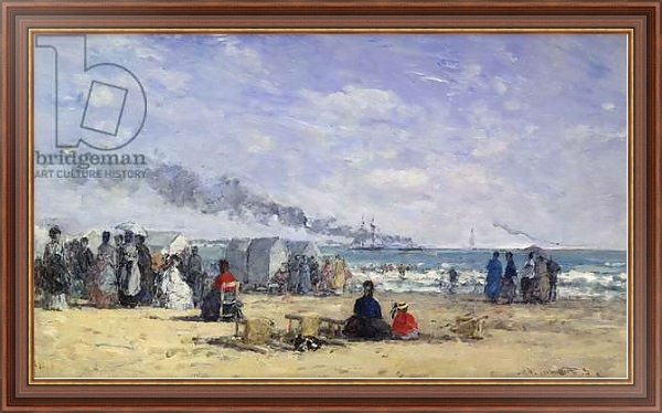 Постер The Beach at Trouville at Bathing Time; La Plage de Trouville a l'Heure du Bain, 1868 с типом исполнения На холсте в раме в багетной раме 35-M719P-83