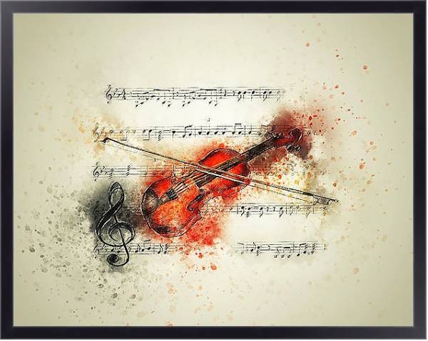 Постер Скрипка и ноты с типом исполнения На холсте в раме в багетной раме 221-01