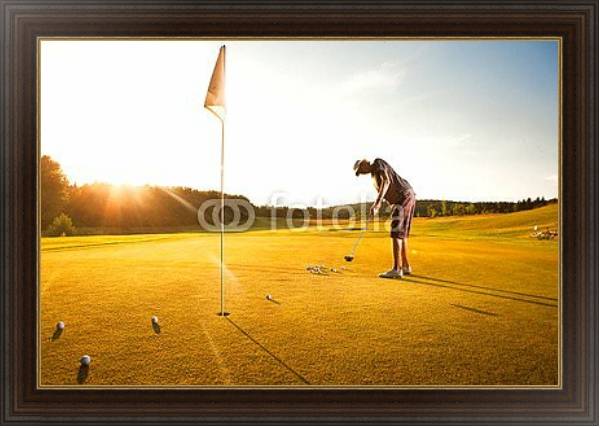 Постер Тренировка игрока в гольф с типом исполнения На холсте в раме в багетной раме 1.023.151