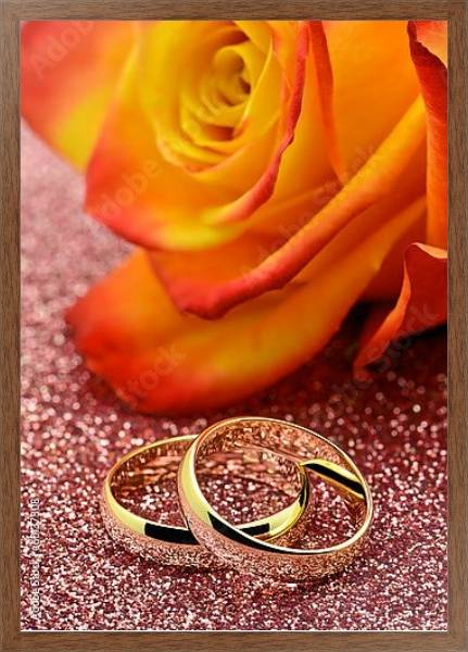 Постер Золотые кольца и роза с типом исполнения На холсте в раме в багетной раме 1727.4310