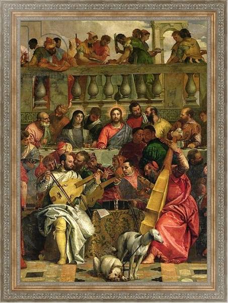 Постер The Marriage Feast at Cana, detail of Christ and musicians, c.1562 с типом исполнения На холсте в раме в багетной раме 484.M48.310