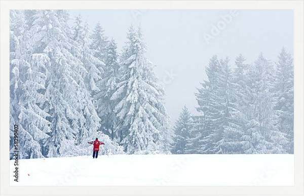 Постер Лыжник в зимнем лесу с типом исполнения На холсте в раме в багетной раме 1727.7010