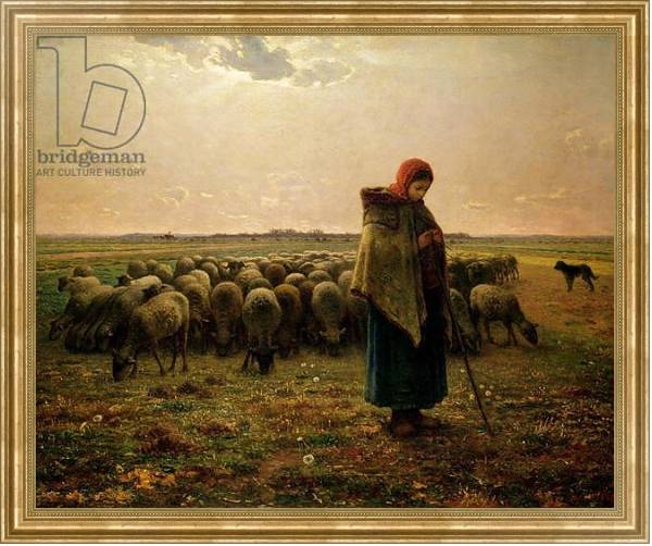 Постер Shepherdess with her Flock, 1863 с типом исполнения На холсте в раме в багетной раме NA033.1.051