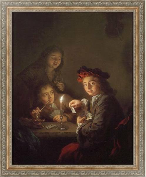 Постер Мальчики, играющие в карты при свече с типом исполнения На холсте в раме в багетной раме 484.M48.310