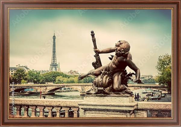 Постер Париж, Франция. Статуя на мосту через Сену с типом исполнения На холсте в раме в багетной раме 35-M719P-83