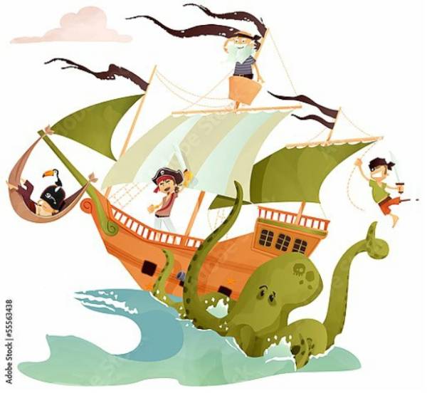 Постер Пираты и осьминог с типом исполнения На холсте без рамы