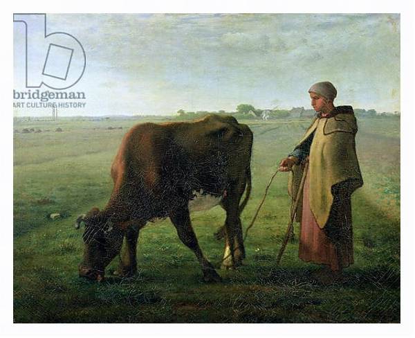Постер Woman Grazing her Cow, 1858 с типом исполнения На холсте в раме в багетной раме 221-03