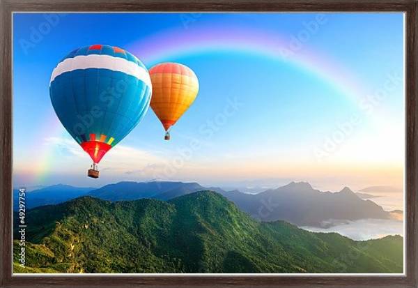 Постер Воздушные шары. Полет над горами с типом исполнения На холсте в раме в багетной раме 221-02