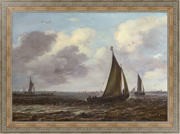 Постер Весельные корабли на ветренной реке с типом исполнения На холсте в раме в багетной раме 484.M48.310