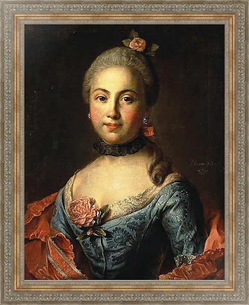 Постер Портрет неизвестной в темно-голубом платье с типом исполнения На холсте в раме в багетной раме 484.M48.310
