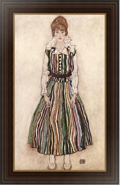 Постер Портрет Эдит Шиле в полосатом платье с типом исполнения На холсте в раме в багетной раме 1.023.151