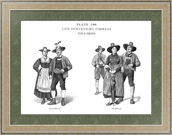 Постер Fin du XIXè Siècle, Habits traditionnels du Tyrol, Late 19Th Century, Tyrolean Folk Dress 5 с типом исполнения Акварель в раме в багетной раме 485.M40.584