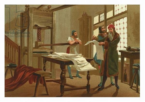 Постер Gutenberg prints the first page of the Bible с типом исполнения На холсте в раме в багетной раме 221-03