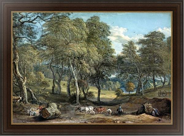 Постер Windsor Forest with Oxen Drawing Timber, 1798 с типом исполнения На холсте в раме в багетной раме 1.023.151