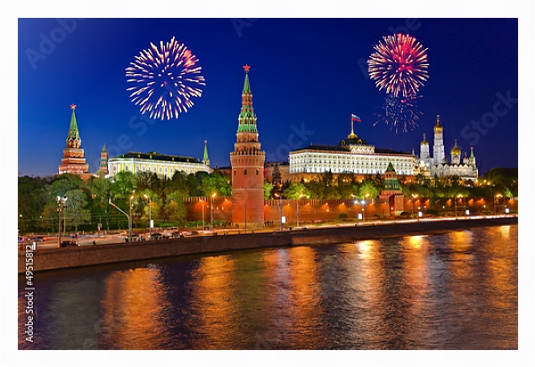 Постер Салют над Кремлем с типом исполнения На холсте в раме в багетной раме 221-03