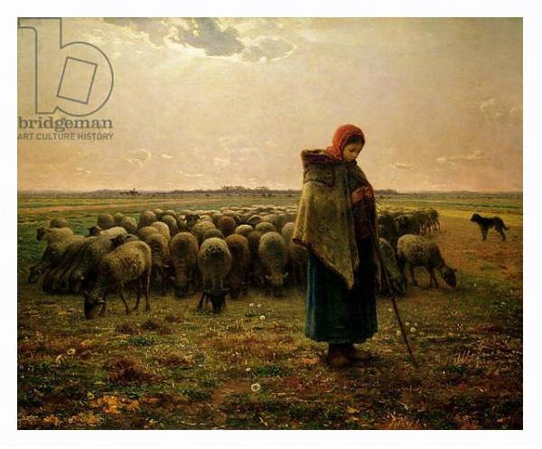 Постер Shepherdess with her Flock, 1863 с типом исполнения На холсте в раме в багетной раме 221-03