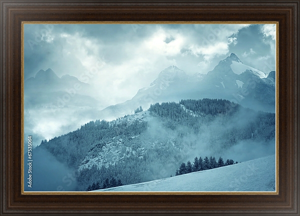 Постер Горы в снегу с типом исполнения На холсте в раме в багетной раме 1.023.151