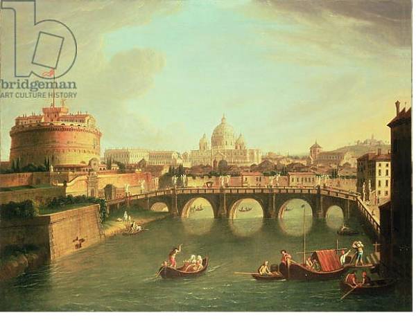 Постер A View of Rome with the Bridge and Castel St. Angelo by the Tiber с типом исполнения На холсте без рамы