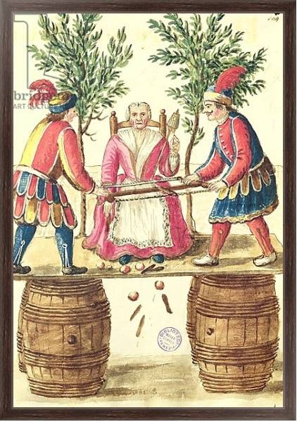 Постер Two Venetian magicians sawing a woman in half с типом исполнения На холсте в раме в багетной раме 221-02
