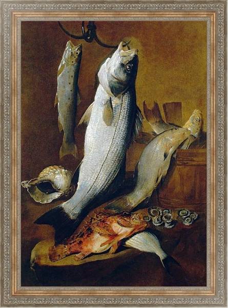 Постер Натюрморт с рыбой с типом исполнения На холсте в раме в багетной раме 484.M48.310