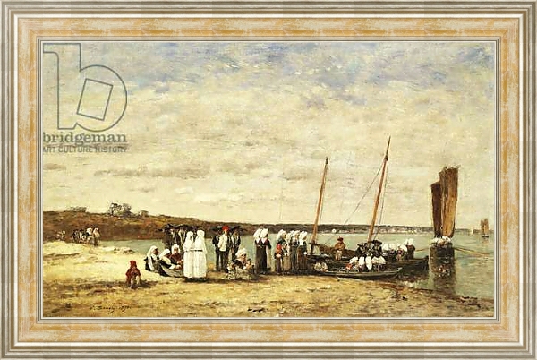 Постер Fisherwomen disembarking from Plougastel, 1870 с типом исполнения На холсте в раме в багетной раме NA053.0.115