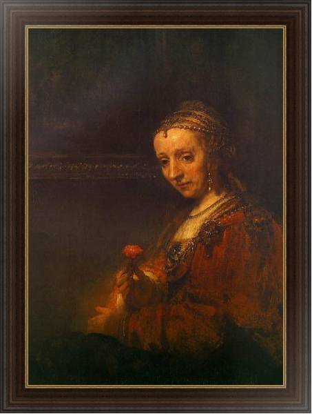 Постер Портрет женщины с алой гвоздикой с типом исполнения На холсте в раме в багетной раме 1.023.151