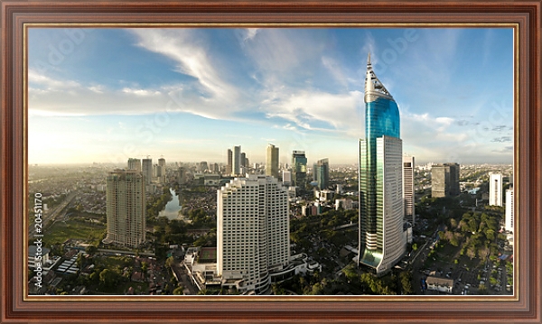 Постер Индонезия, Джакарта. Небоскребы с типом исполнения На холсте в раме в багетной раме 35-M719P-83