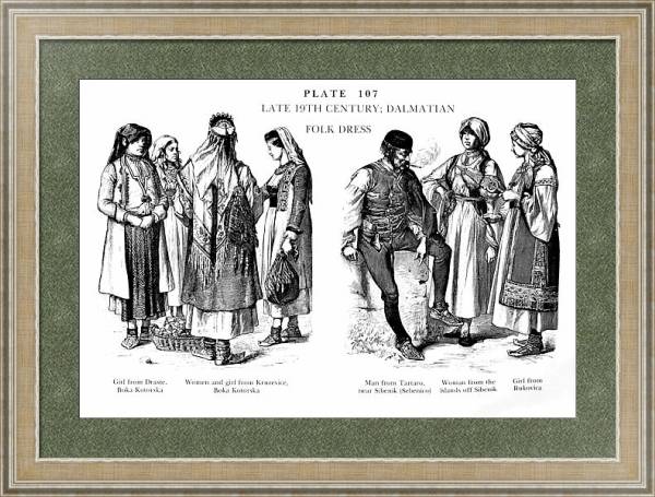 Постер Fin XIXè Siècle, Habits Traditionnels des Dalmates, late 19Th Century, Dalmatian Folk Dress 2 с типом исполнения Акварель в раме в багетной раме 485.M40.584