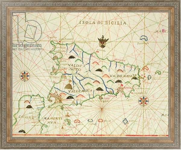 Постер Sicily and the Straits of Messina, from a nautical atlas, 1646 с типом исполнения На холсте в раме в багетной раме 484.M48.310