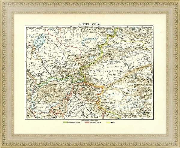 Постер Карта Средней Азии с типом исполнения Акварель в раме в багетной раме 484.M48.725