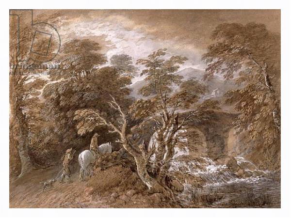 Постер A Woodland Pool with Rocks and Plants, c.1765-70 с типом исполнения На холсте в раме в багетной раме 221-03