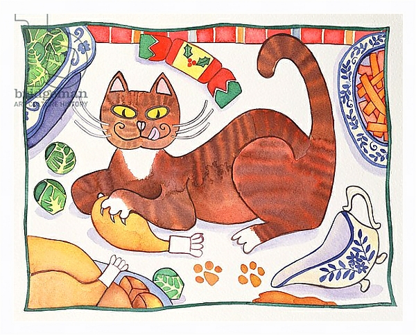 Постер Christmas Cat and the Turkey с типом исполнения На холсте в раме в багетной раме 221-03