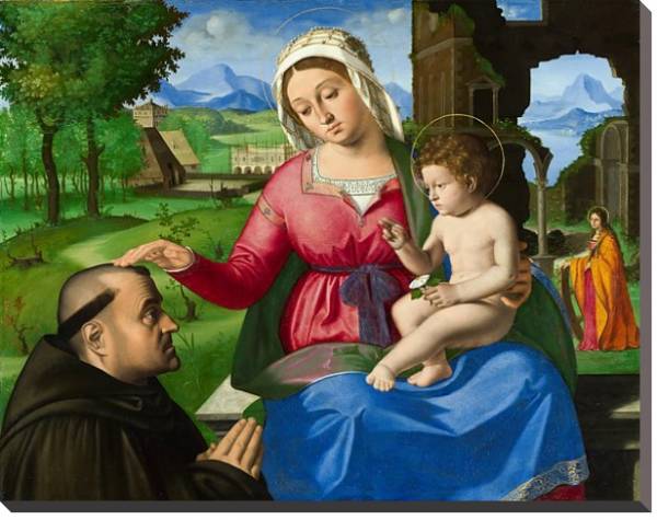 Постер Дева Мария и младенец с просящим с типом исполнения На холсте без рамы
