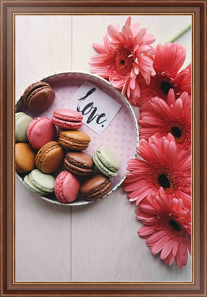 Постер Цветы и печенье макарон с типом исполнения На холсте в раме в багетной раме 35-M719P-83