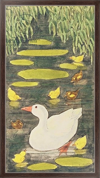 Постер Mother Duck in the pond with her ducklings с типом исполнения На холсте в раме в багетной раме 221-02