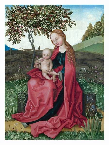 Постер Дева Мария с младенцем в саду с типом исполнения На холсте в раме в багетной раме 221-03