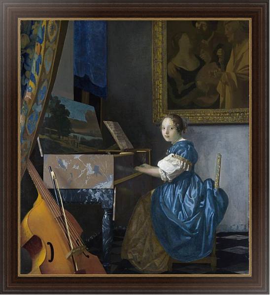 Постер Молодая женщина у клавесина с типом исполнения На холсте в раме в багетной раме 1.023.151