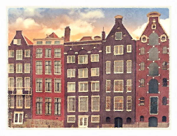 Постер Торговые дома Амстердама с типом исполнения На холсте в раме в багетной раме 221-03