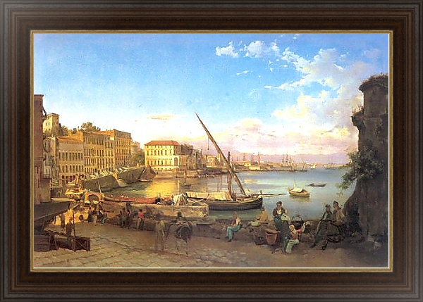 Постер Набережная Санта Лючия в Неаполе. 1820-е с типом исполнения На холсте в раме в багетной раме 1.023.151