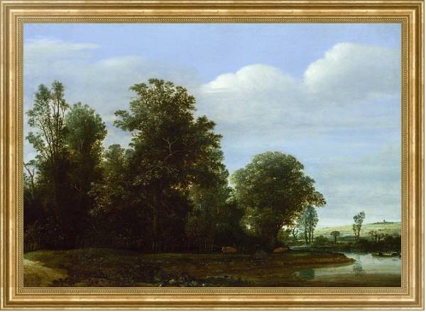 Постер Пейзаж с рекой у леса с типом исполнения На холсте в раме в багетной раме NA033.1.051