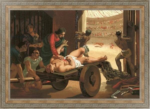 Постер Galen assisting a gladiator, wounded in the circus of Bergamo с типом исполнения На холсте в раме в багетной раме 484.M48.310