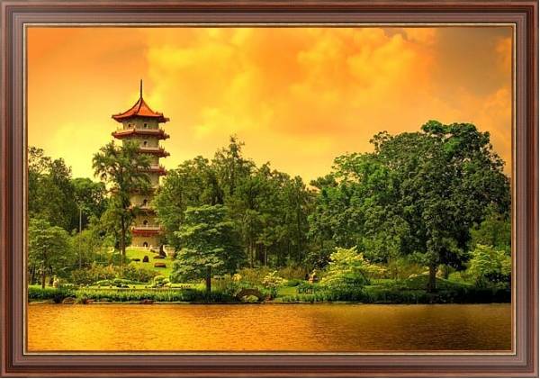 Постер Сингапур. Пагода в китайском саду с типом исполнения На холсте в раме в багетной раме 35-M719P-83