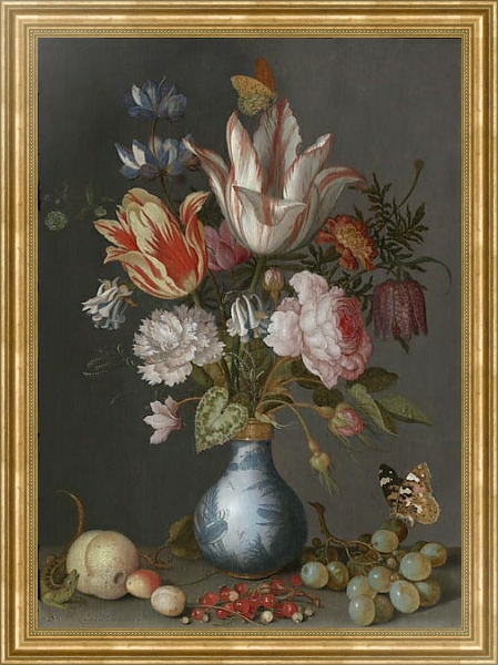 Постер Цветы в бело-голубой вазе с типом исполнения На холсте в раме в багетной раме NA033.1.051