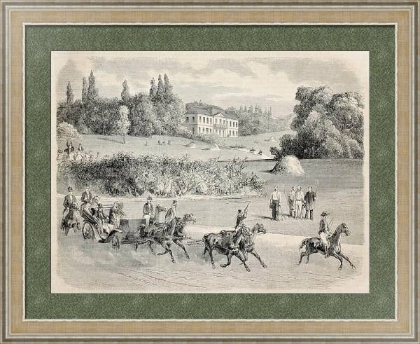 Постер Carriage in the park of Vilgenis with the castle in background. Original, from drawing of Blanchard, с типом исполнения Акварель в раме в багетной раме 485.M40.584