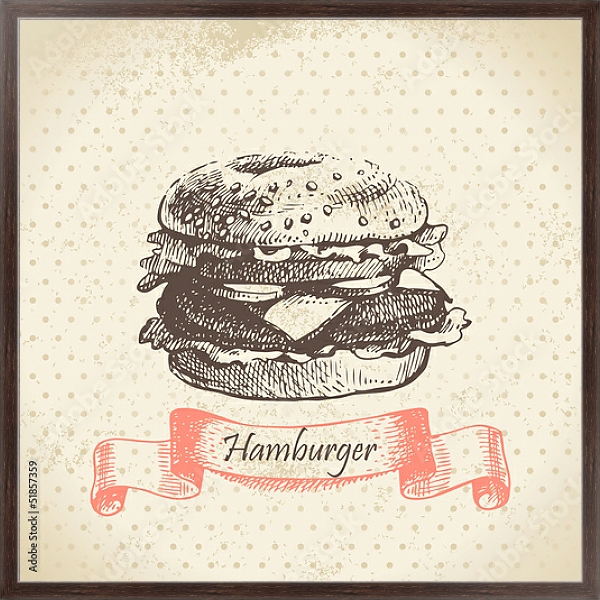 Постер Иллюстрация с гамбургером с типом исполнения На холсте в раме в багетной раме 221-02