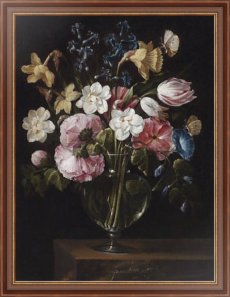 Постер Цветы в стеклянной вазе 5 с типом исполнения На холсте в раме в багетной раме 35-M719P-83
