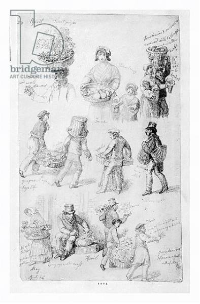 Постер London Street Vendors: The Cries of London, 1843 с типом исполнения На холсте в раме в багетной раме 221-03